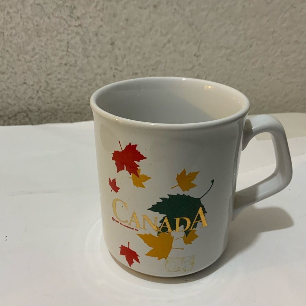 Vintage Canada Maple Leaf Stripe Coffee Mug Cup White Made In England